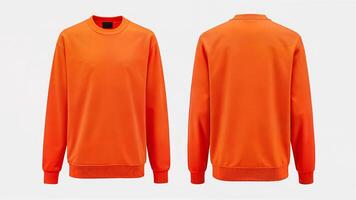 Plain orange sweatshirt isolated on white background. Useful for apparel mockup, product display, or online clothing store context. photo