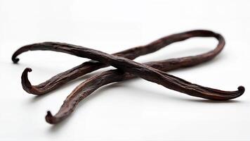 Dried vanilla sticks isolated on a white background for culinary, baking, or ingredient reference purposes. For food, spice, and flavor-related searches. photo