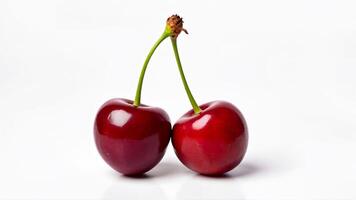 Fresh Juicy Ripe Cherries Isolated White Background photo