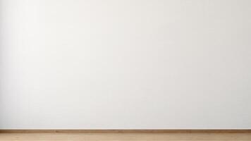 Isolated blank white wall with wooden floor, suitable for background or design mockup. For presentations or product placement. photo