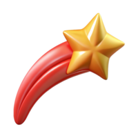 3d render of a red and gold shooting star isolated on transparent background png