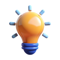 Cartoon light bulb idea icon 3d render isolated on transparent background png