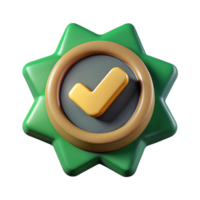 3d render of a green checkmark badge isolated on transparent background png