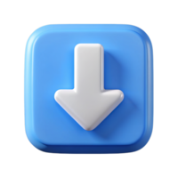 3d render of a blue square download button isolated on transparent background png