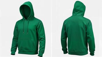 Plain isolated green hoodie mockup for apparel design. Useful for showcasing branding or clothing templates on a white background. photo