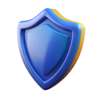 3d render blue and gold shield icon isolated on transparent background png