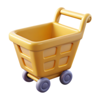 Cute yellow shopping cart 3d render isolated on transparent background png