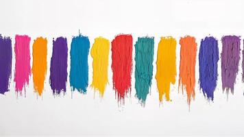 Multiple thick, vertical paint strokes in various colors are isolated on a clean white background. For creative, artistic, or design concepts requiring vibrant color samples. photo