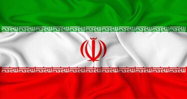 Realistic Iran flag waving. Close up of flag of Iran with cloth texture photo