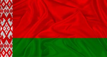 Flag of Belarus with cloth texture. Close up of Belarus flag waving photo