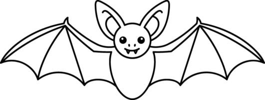 Cute Flying Bat Line Art - Smiling Vampire Bat Outline for Halloween and Kids vector