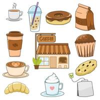 Coffee shop elements collection in cartoon style. Flat design clip art of food and drinks vector