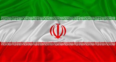 Flag of Iran with cloth texture. Close up of Iran flag waving photo