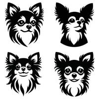 Four black and white chihuahua dog head illustrations vector