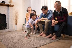 Happy multi-generational Asian family enjoying quality time together at home,20 photo