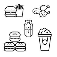 Each icon represents or is used for fast food icon designBurger and Fries Combo meal of burger and fries vector