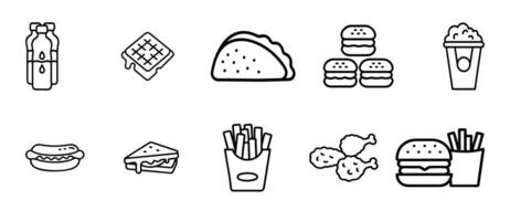 Each icon represents or is used for fast food icon design vector