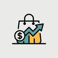 Illustration of a shopping bag with a dollar symbol and an upward trending arrow representing increasing sales and economic growth within the retail industry. vector