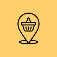 Online shopping location icon illustrating e commerce local store availability and services on a warm yellow background simple linear design vector