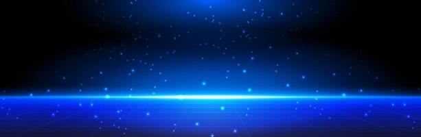 Abstract blue technology background with neon light effect for product presentation, perspective template, design vector