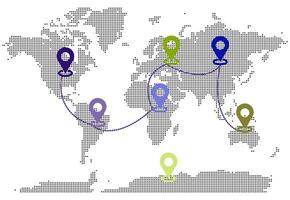 Dotted map with geometric patterns showing countries in geography boundary with circle shape vector