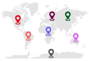 Small dotted style world map shaped by minimal cartography showing continent location in dotted map vector