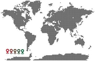 Squire shape dotted world map showing land and ocean details vector