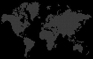 A futuristic squire shape dotted world map design illustrating all continents, ideal for infographics, clip art, and modern global themed projects. Realistic squire shape dotted world map vector