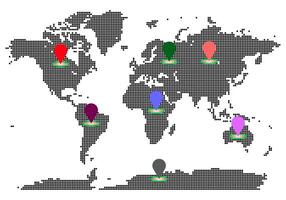 Dotted map showcasing earth borders with circle patterns and showing continent location vector