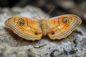 Beautiful butterfly resting on a rock displaying its colorful wings photo