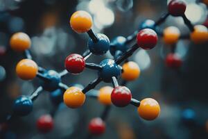 3d rendering of a molecule model with colorful atoms and bonds photo