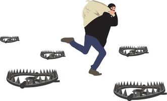 A man running away from a bag of spikes vector
