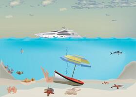 A boat and a beach with a boat and a starfish vector
