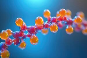 3d rendering of a molecular chain floating in a blue environment photo