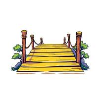 cartoon illustration of a wooden bridge in perspective leading to a bright future vector