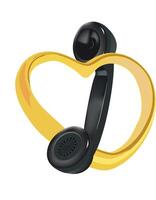A telephone with a heart shape and a yellow cord vector