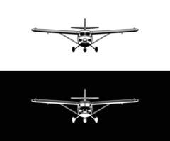 front view airplane illustration, a small airplane is shown in black and white vector