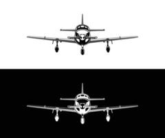 front view airplane illustration, black and white of a small airplane vector