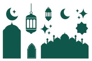 Islamic Icons Set Mosque, Lantern, Moon and Star for Ramadan and Eid Design vector