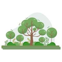 Illustration of a forest with trees, sun, and clouds vector