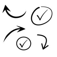 Hand Drawn Arrow and Check Mark Icon Set Sketch Style Elements vector