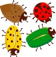 Cute beetles, bugs and insects. Set of cute colorful ladybugs, scarabs and garden beetles on white background. vector
