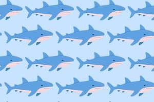 Seamless pattern with sharks swimming on blue. Great for marine wildlife designs and underwater-themed projects vector