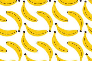 Repeating pattern of ripe yellow bananas on white background. Ideal for summer food packaging, tropical branding, and nutrition-themed prints vector