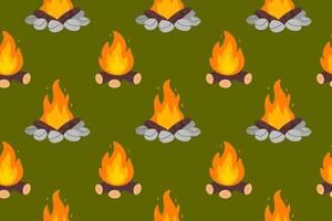 Campfire pattern with flames and logs vector