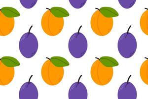 Seamless pattern with apricots and plums in vibrant colors. Ideal for healthy food design, branding, and seasonal packaging vector