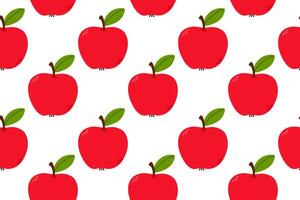 Repeating pattern of red apples with green leaves on white background. Perfect for food packaging, kitchen decor, or healthy lifestyle branding vector