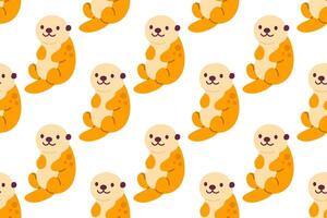 Seamless pattern with cute orange sea otters sitting with happy faces, ideal for childrens ocean-themed designs vector
