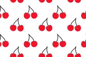 Seamless pattern with red cherries on white background. Great for food packaging, kitchen design, and summer fruit themes vector