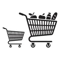 Shopping Cart Silhouette Art with Groceries Large and Small Trolley Set vector